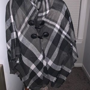 Grey + White Plaid Poncho